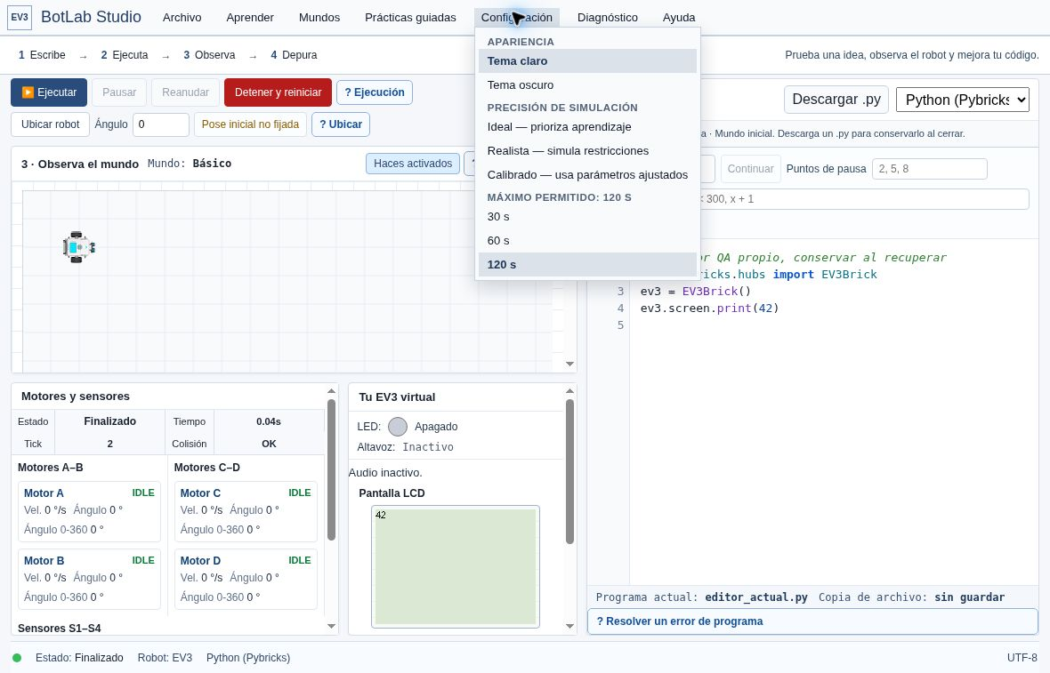 Captura real de la interfaz Web con controles y menú de configuración disponibles
